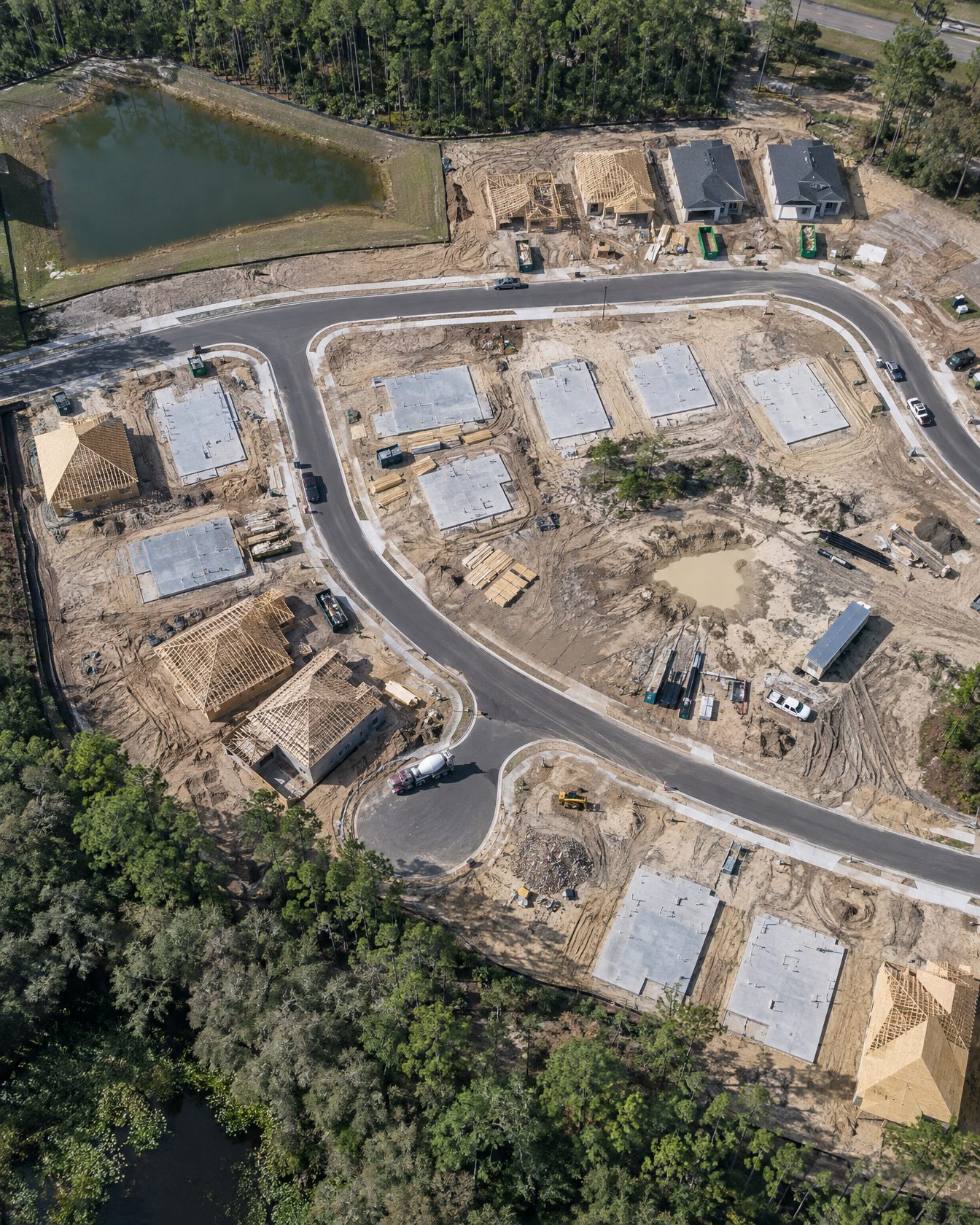 Top-down view of a subdivision under construction